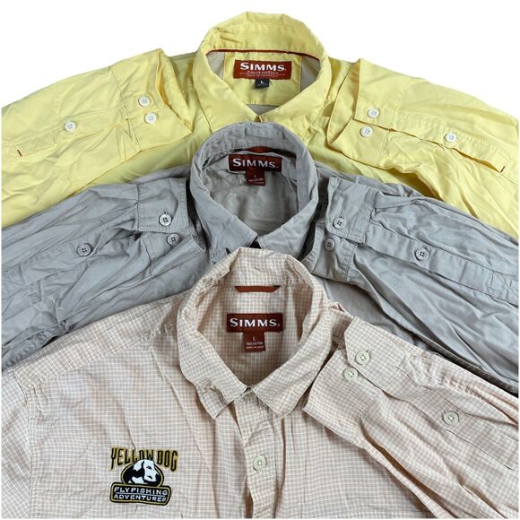 Lot Of 3 Simms Fishing Shirts Roll Sleeve Men's Large Button Up Nylon Cotton - Picture 1 of 16
